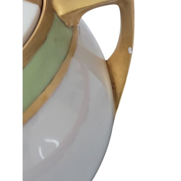 Q&EG Royal Austria Large Lidded Bowl Gold Trim Green Floral 4"T Double Handled - Picture 8 of 14